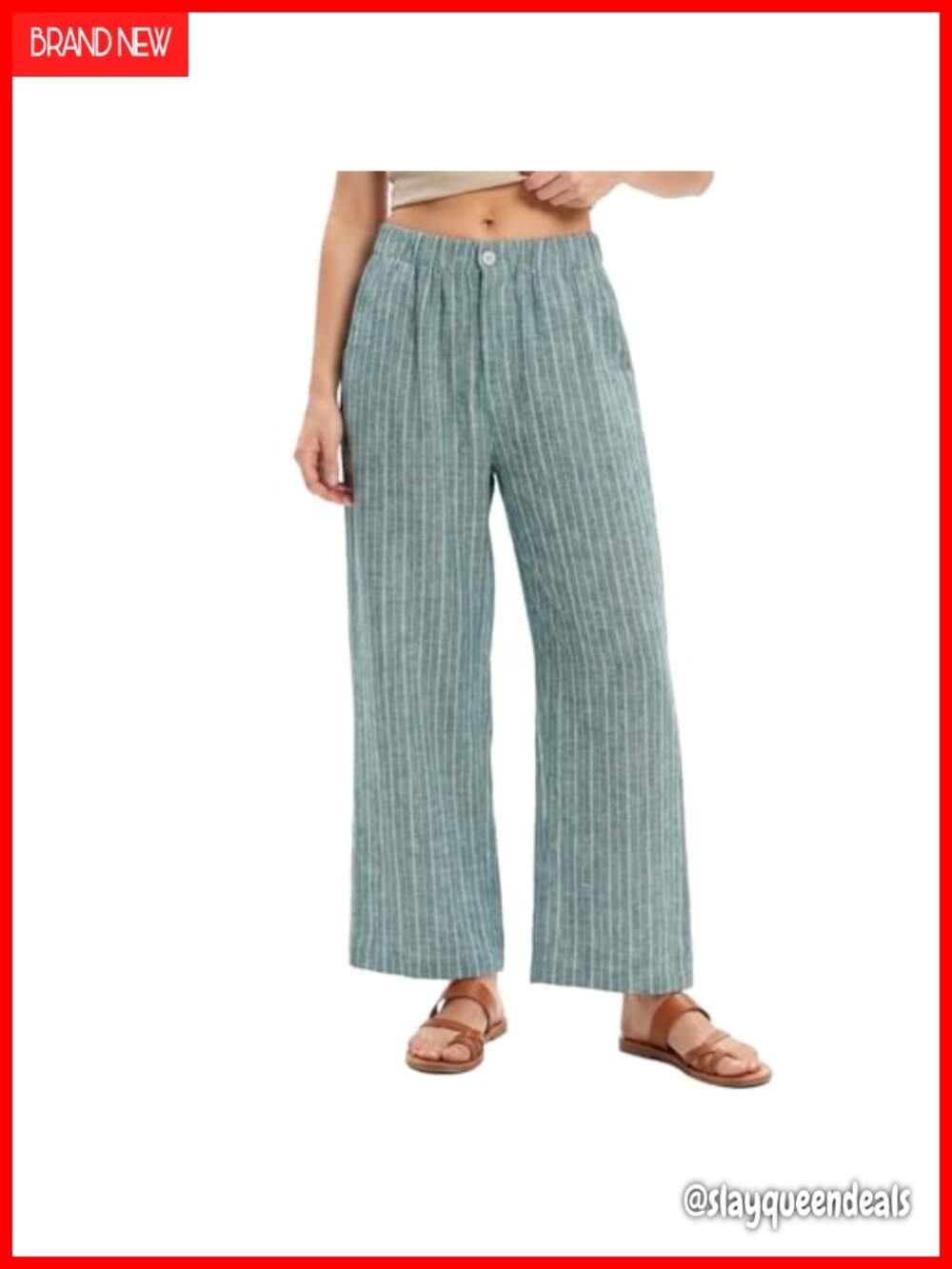 100% Linen Wide Leg Pants High Waisted Stripe Palazzo Lounge